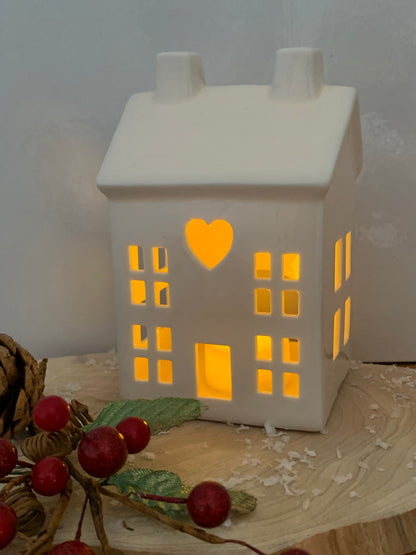 White ceramic House Tealight Holder