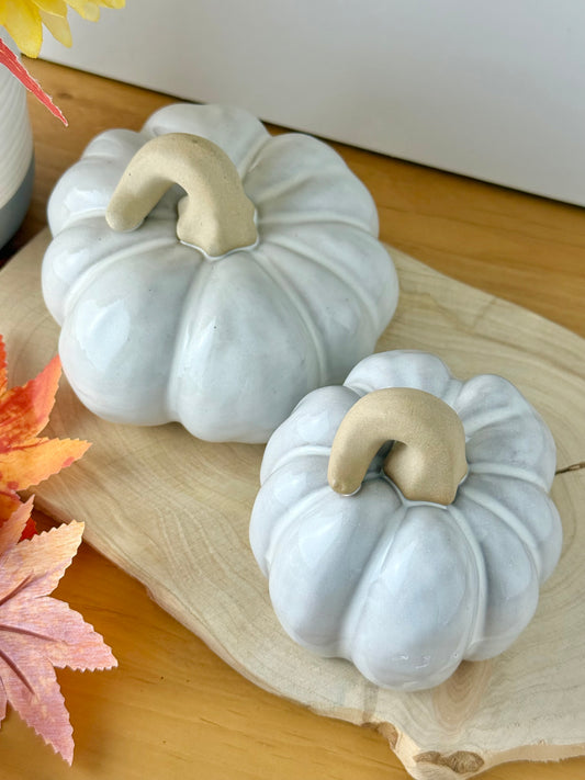 White ceramic glazed pumpkin - 2 sizes