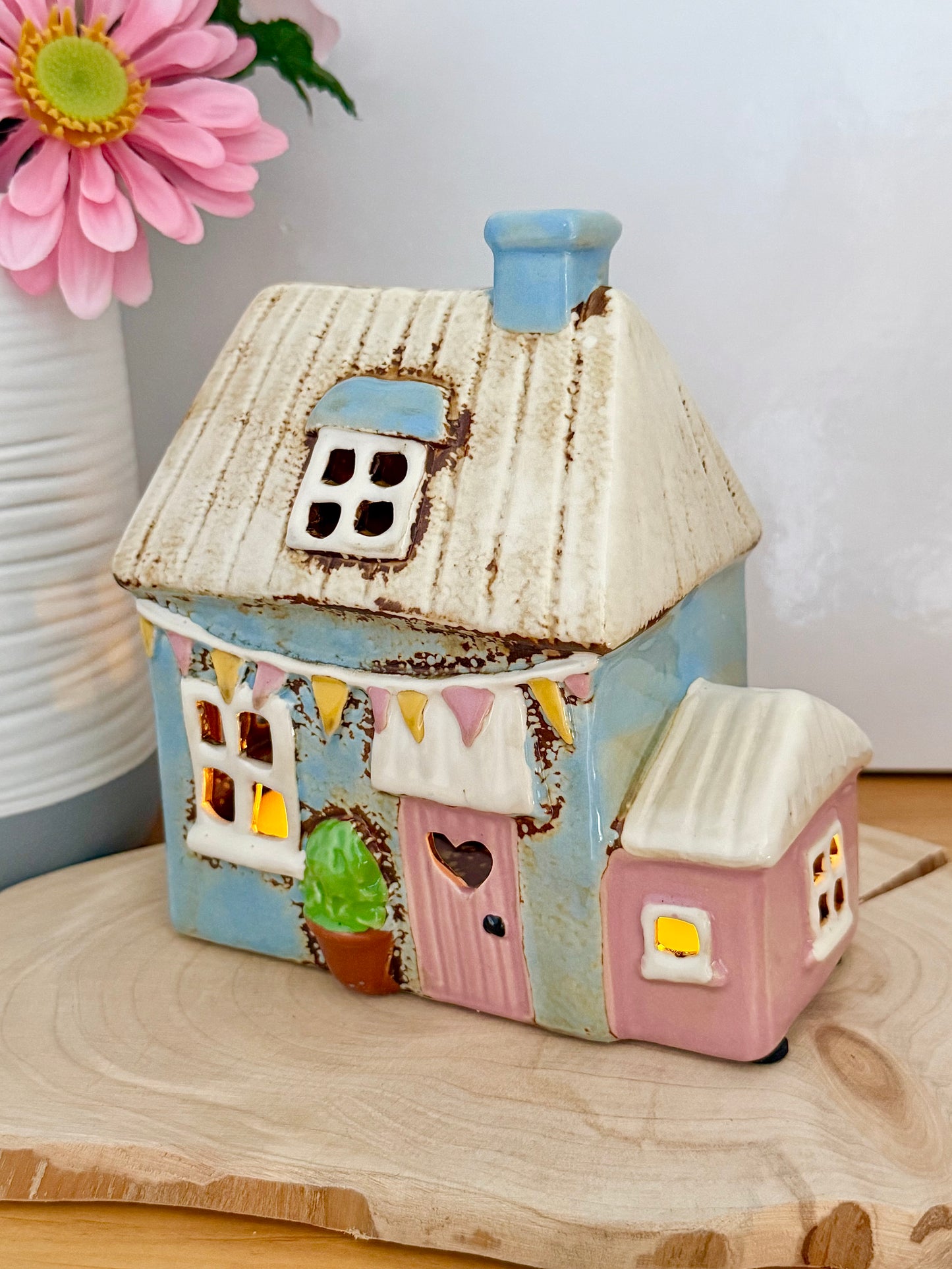 Village Pottery Blue Garden Cottage Tea Light Holder