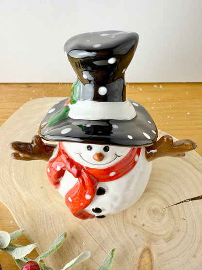 Jolly Ceramic Snowman with Black Polka dot hat - 3 sizes