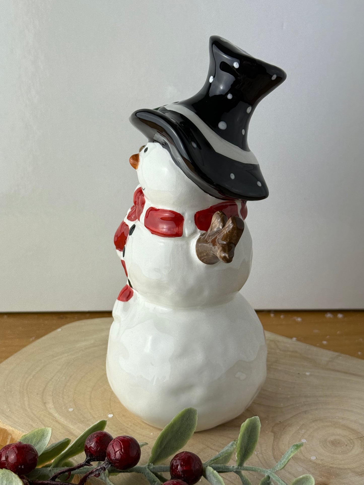 Jolly Ceramic Snowman with Black Polka dot hat - 3 sizes