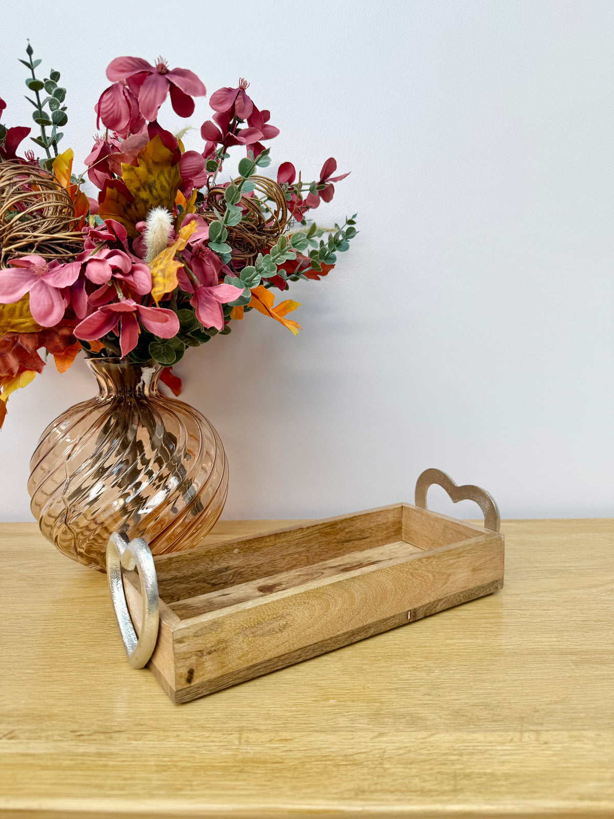 Wooden Trays with Silver heart handles - 2 sizes