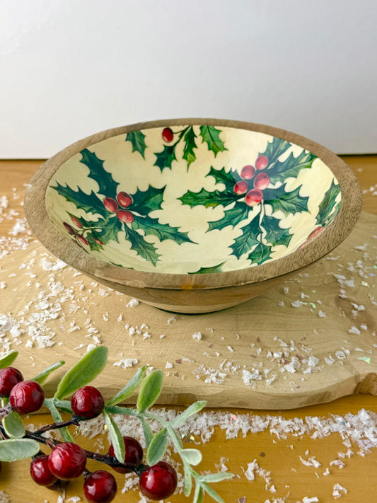 Wood & Enamel Holly Serving Bowl