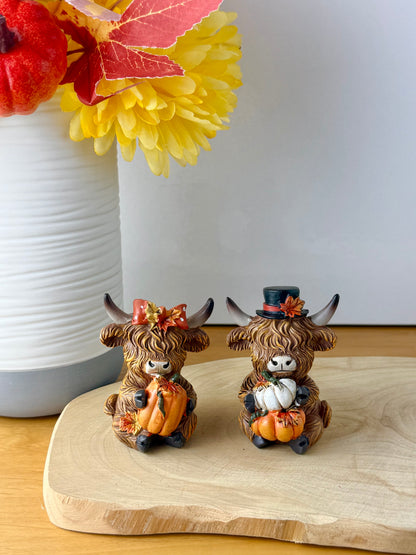 Highland Mini Cows - Pair of Autumn or Halloween Cows