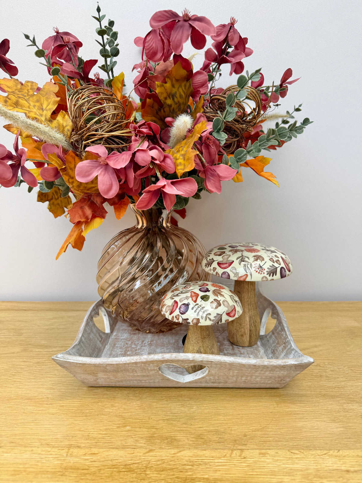 Wooden square tray with heart cutouts