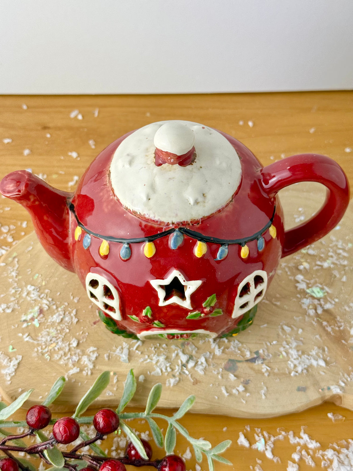 Village Pottery Christmas Teapot House
