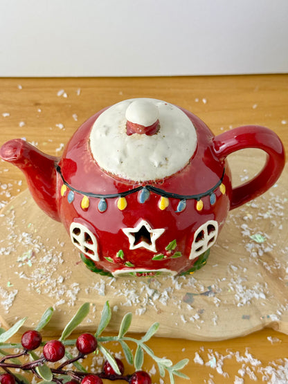 Village Pottery Christmas Teapot House