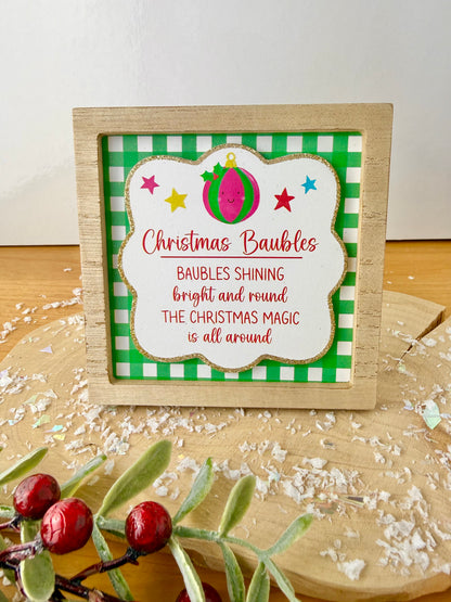 Festive Fun green & white novelty wooden easel signs