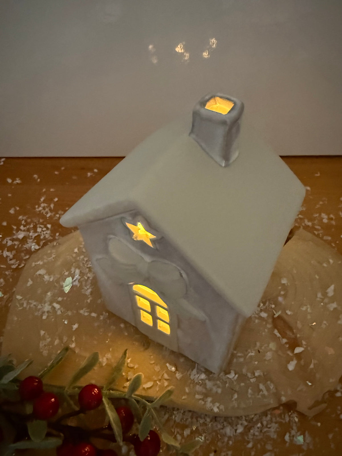 Light Up Natural Bow Ceramic House - 2 Sizes