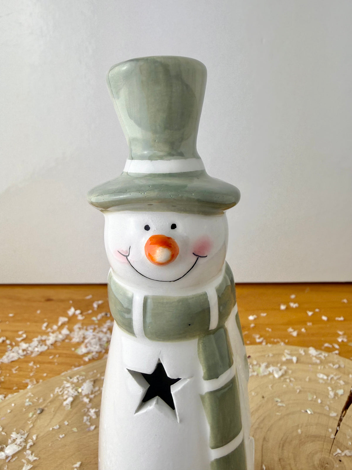 Light Up Green & White Ceramic Snowman - 2 sizes