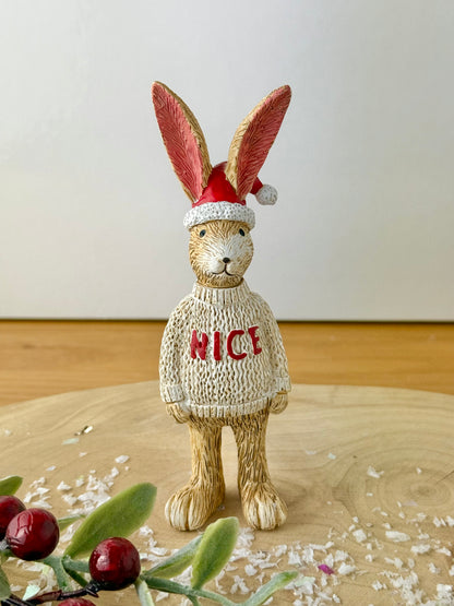 Jasper Rabbit wearing a NICE Christmas Jumper