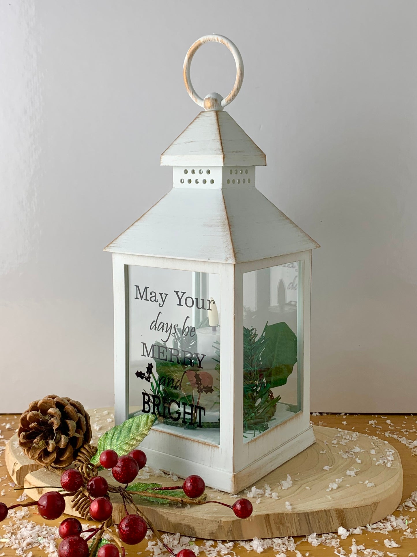 Christmas LED Flame White Message Lantern