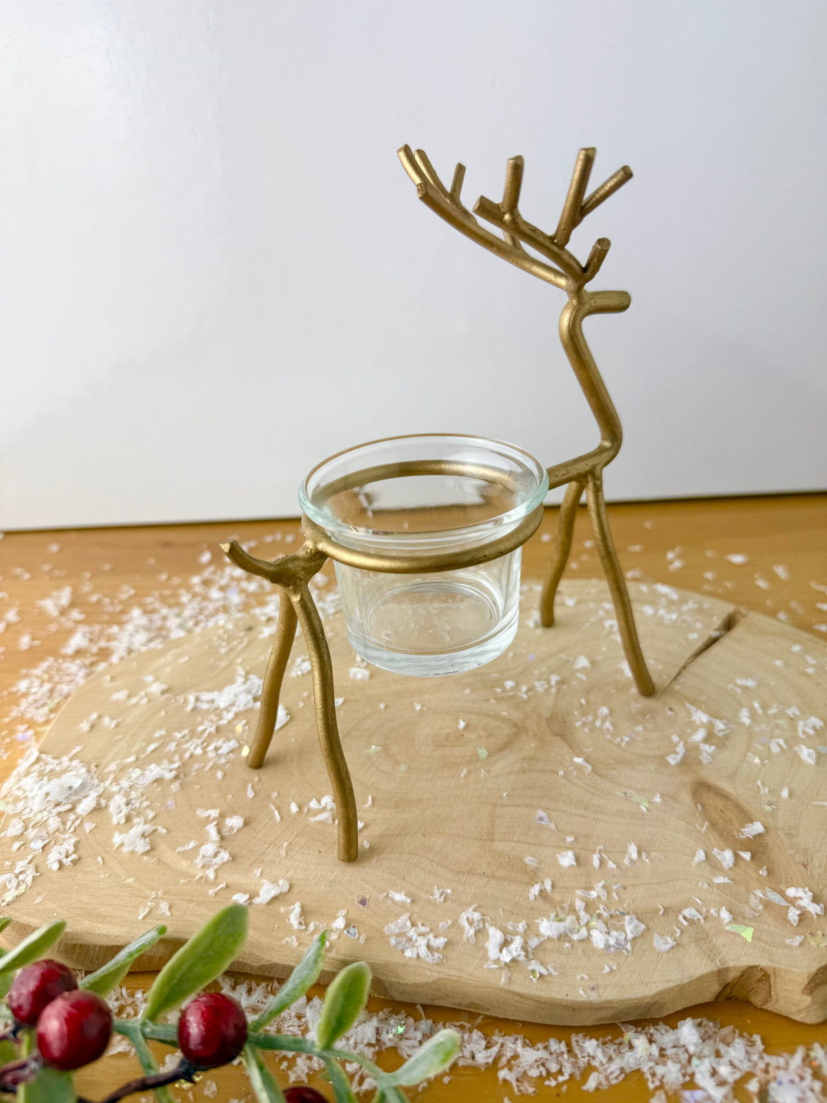 Gold Reindeer T-Light Holder