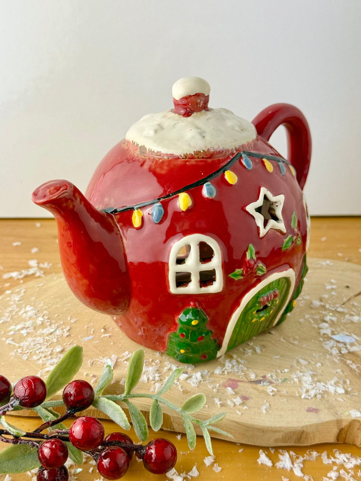 Village Pottery Christmas Teapot House