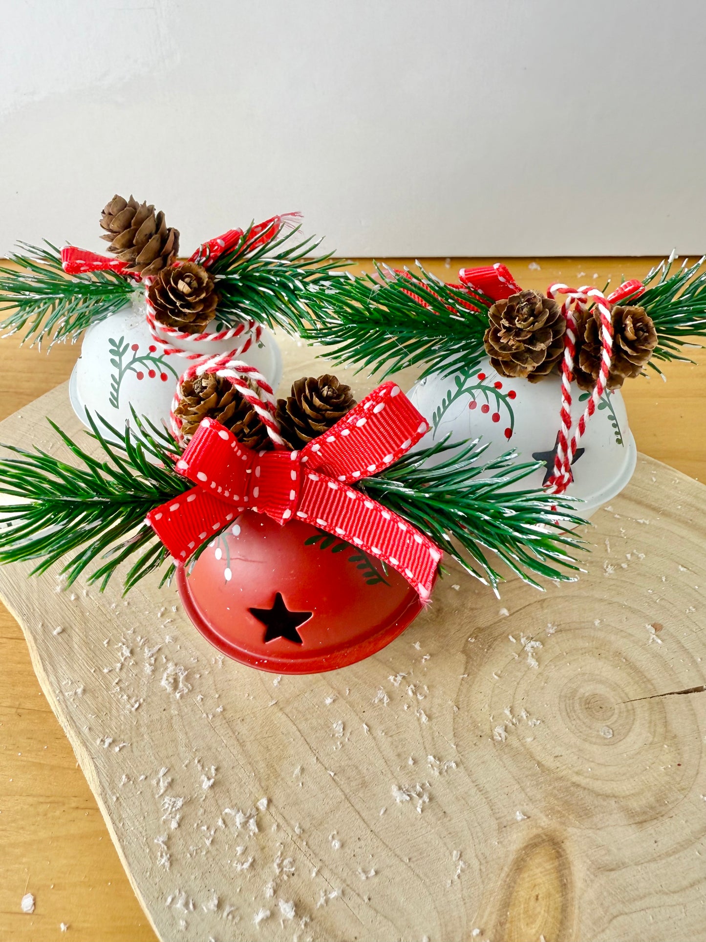 Red & White Christmas Bells - Set of 3