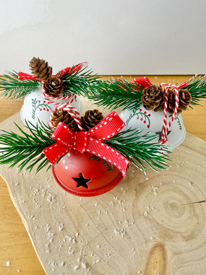 Red & White Christmas Bells - Set of 3