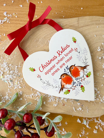 Winter Robins Hanging Heart