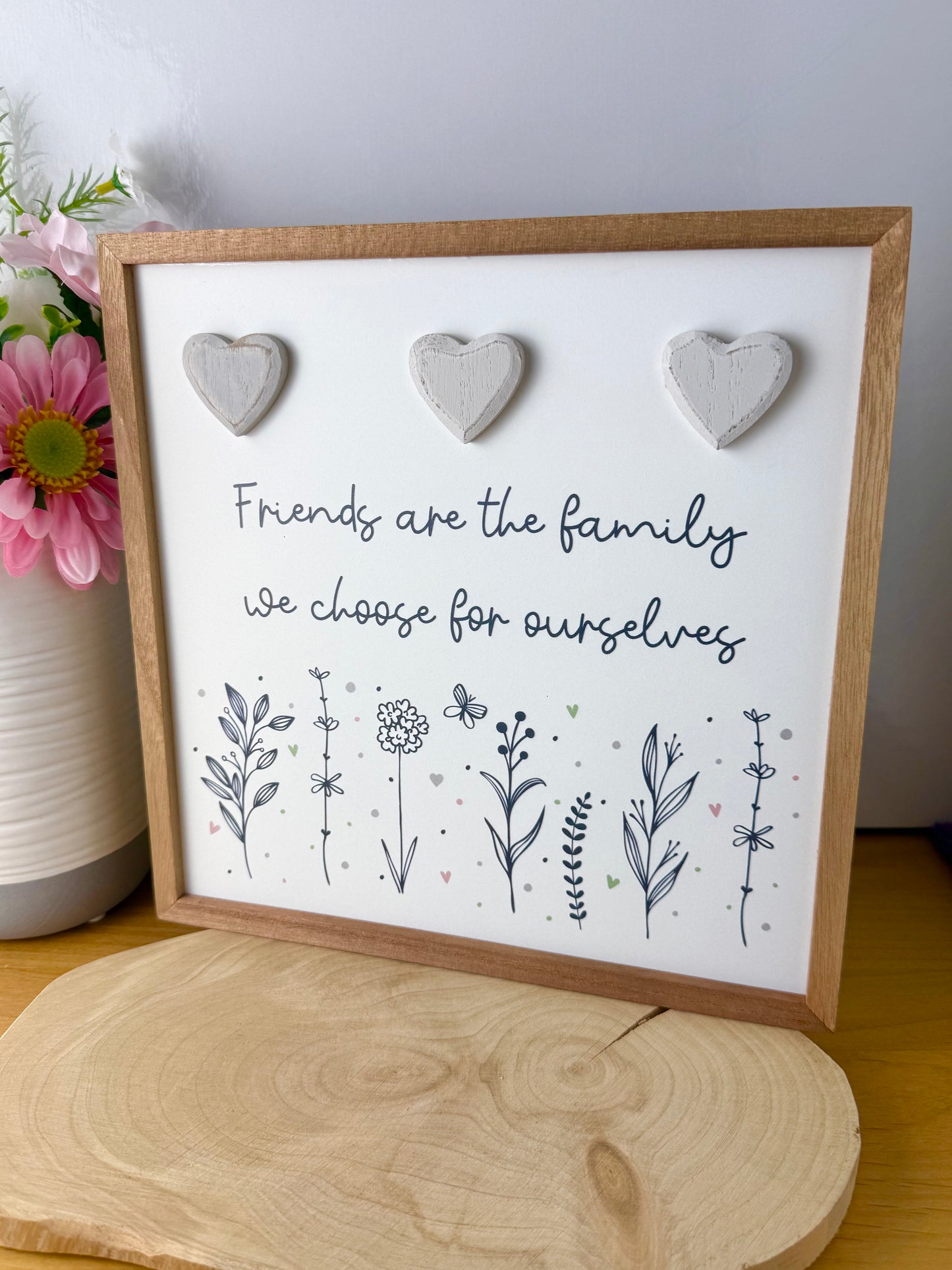Gracefully Gifted Wooden Square Plaque - Friends are the Family we choose