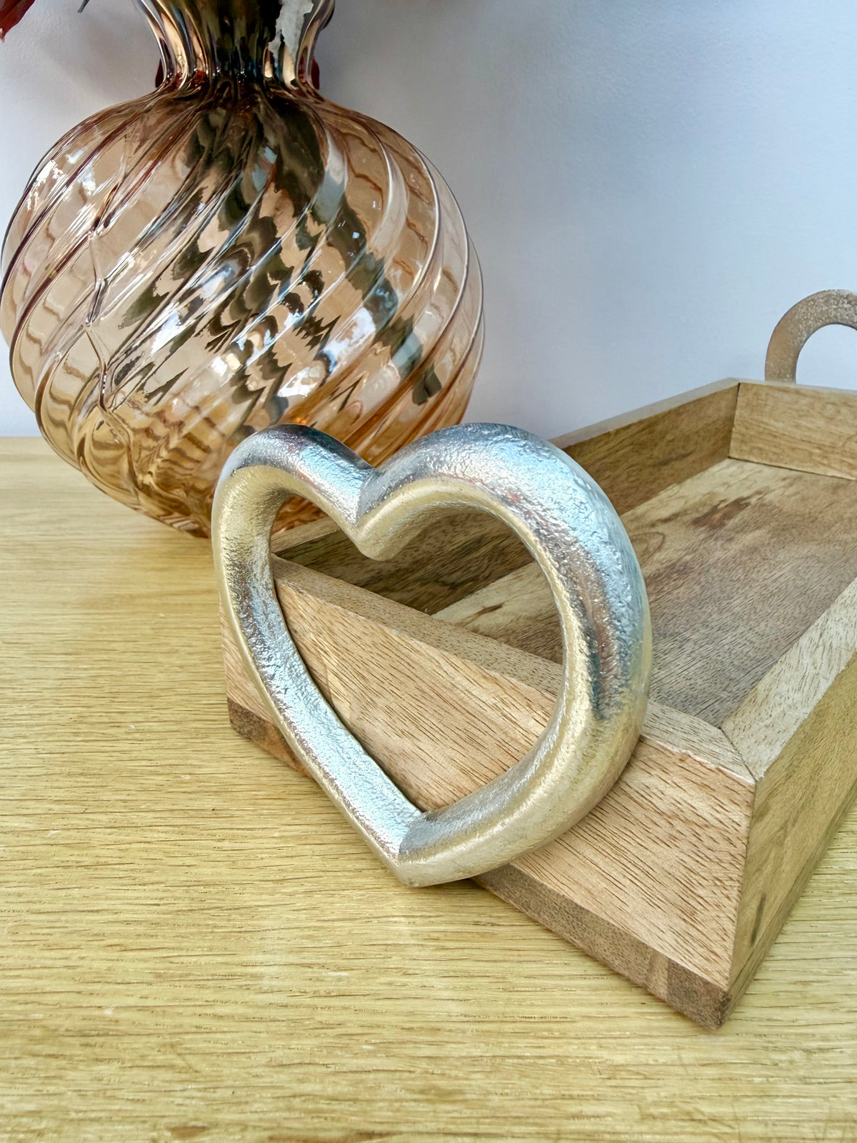 Wooden Trays with Silver heart handles - 2 sizes