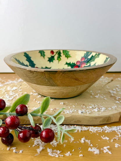 Wood & Enamel Holly Serving Bowl