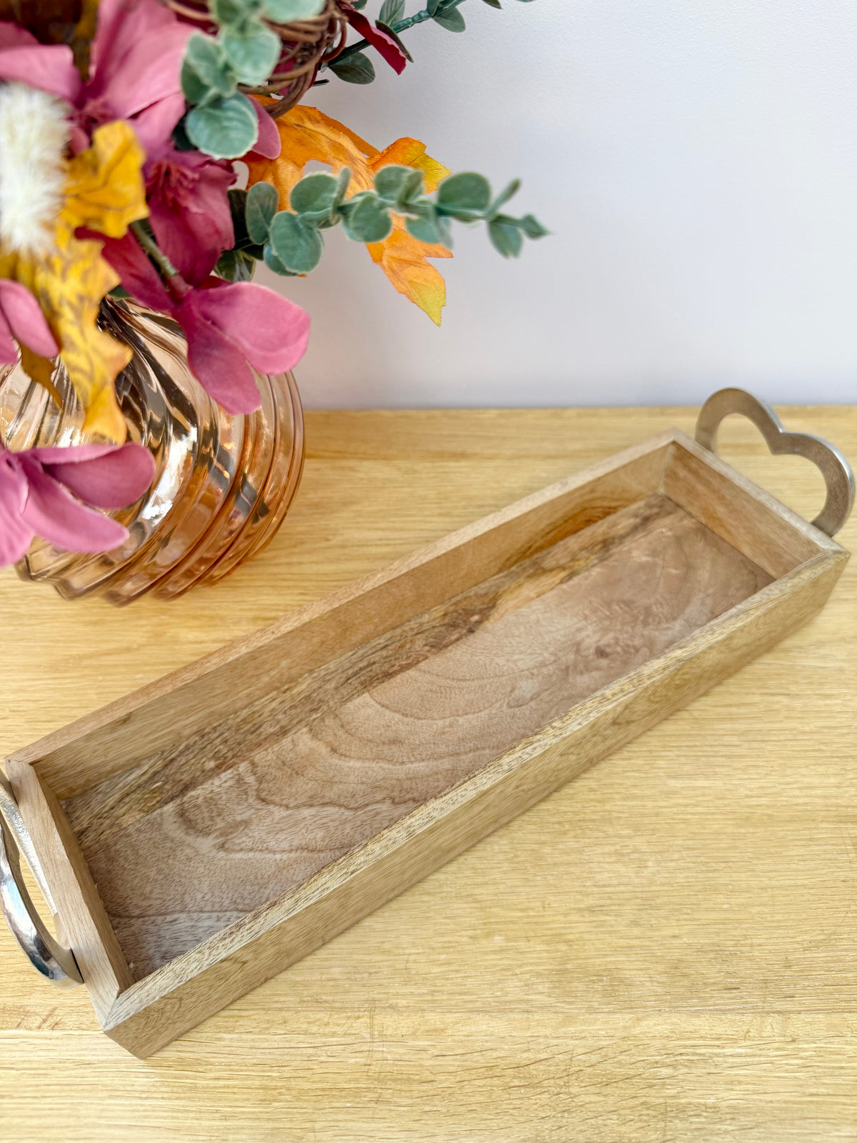 Wooden Trays with Silver heart handles - 2 sizes