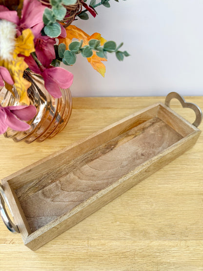 Wooden Trays with Silver heart handles - 2 sizes