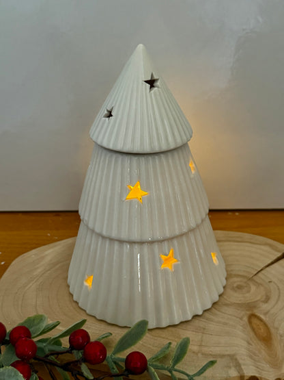 Ceramic Cream Christmas Tree T-light Holder