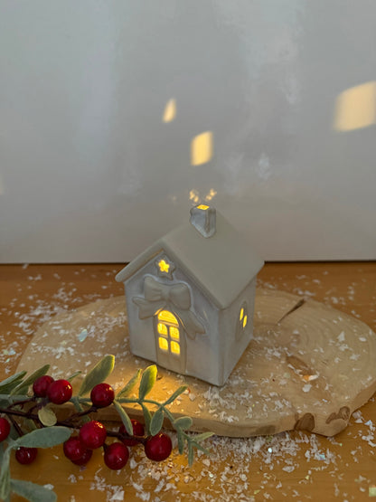 Light Up Natural Bow Ceramic House - 2 Sizes