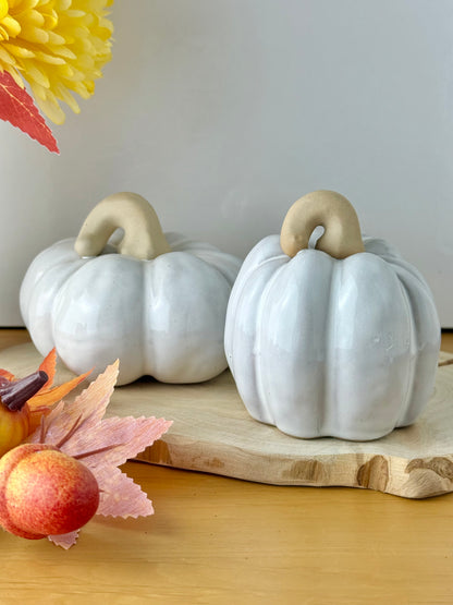 White ceramic glazed pumpkin - 2 sizes