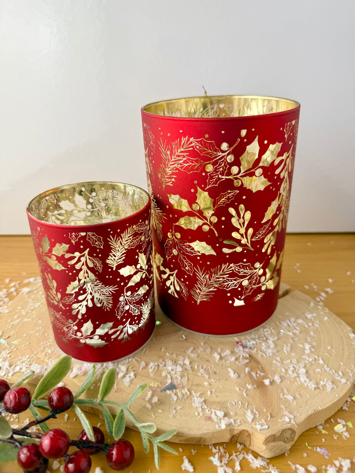 Glow Light Up Holly Lamp - Red & Gold, 2 sizes