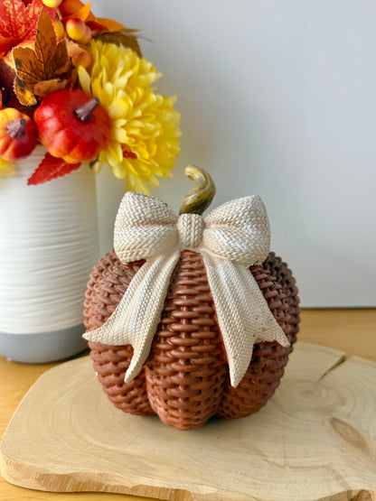 Rattan style Autumn Pumpkin with bow