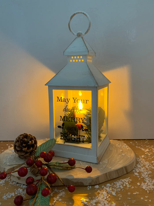 Christmas LED Flame White Message Lantern