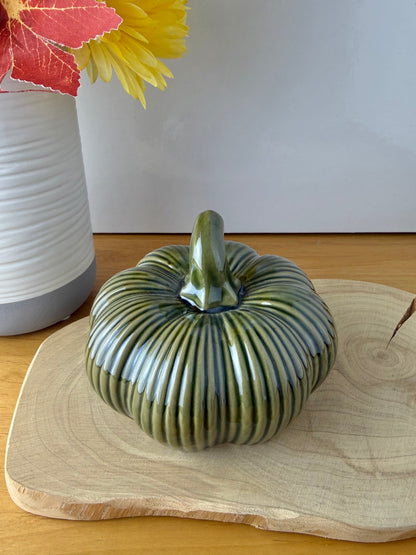 Green Glazed Ceramic Pumpkin - 2 sizes