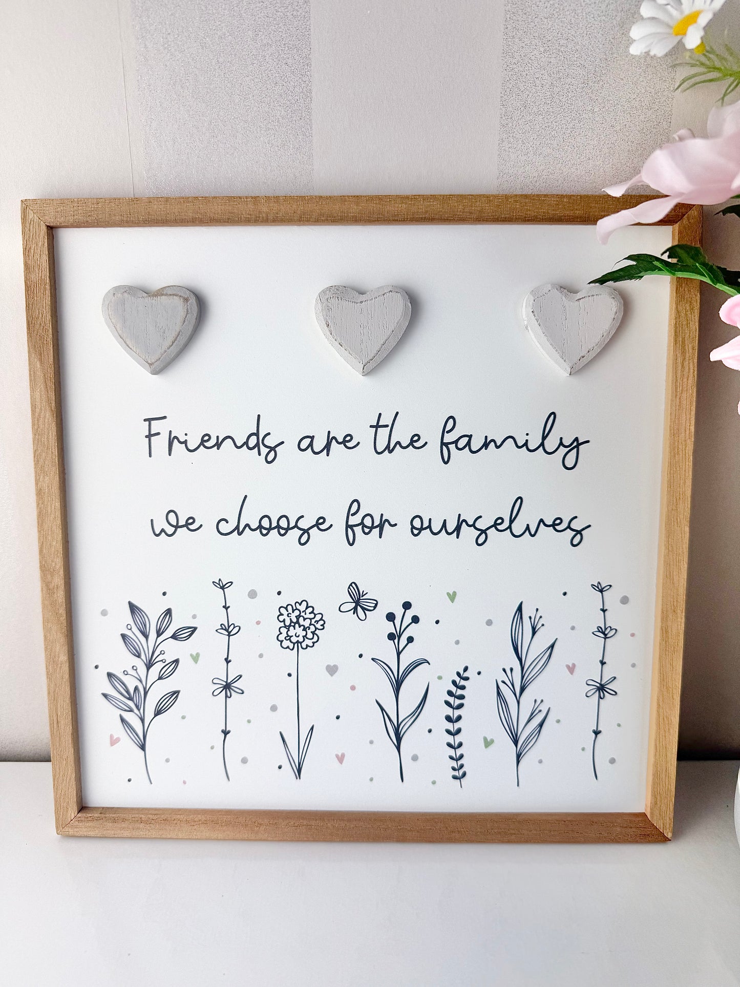 Gracefully Gifted Wooden Square Plaque - Friends are the Family we choose