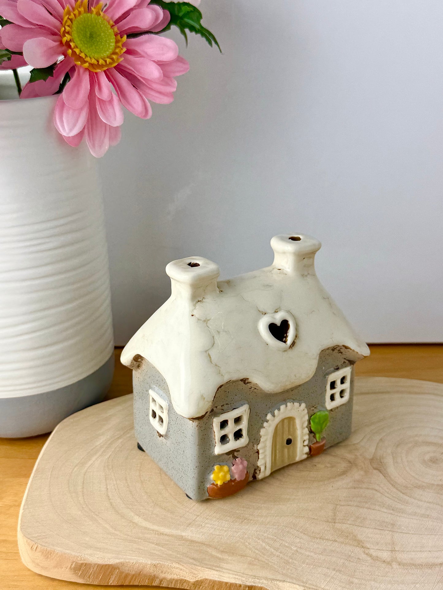 Village Pottery Grey mini heart Cottage Tea Light Holder