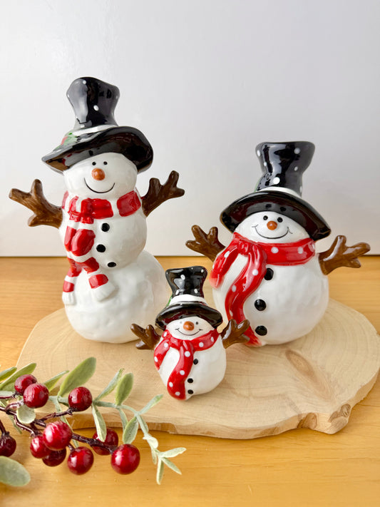 Jolly Ceramic Snowman with Black Polka dot hat - 3 sizes