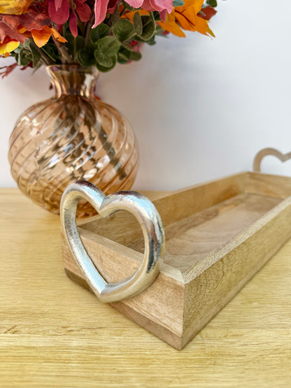 Wooden Trays with Silver heart handles - 2 sizes