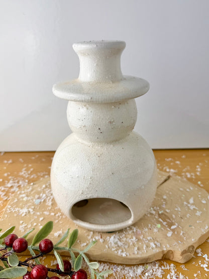 White Stoneware Snowman T-Light Holder
