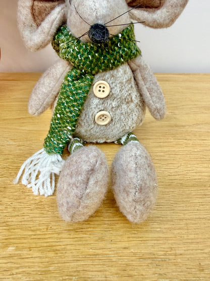 Christmas Fabric Mouse with Antlers - Standing or Sitting