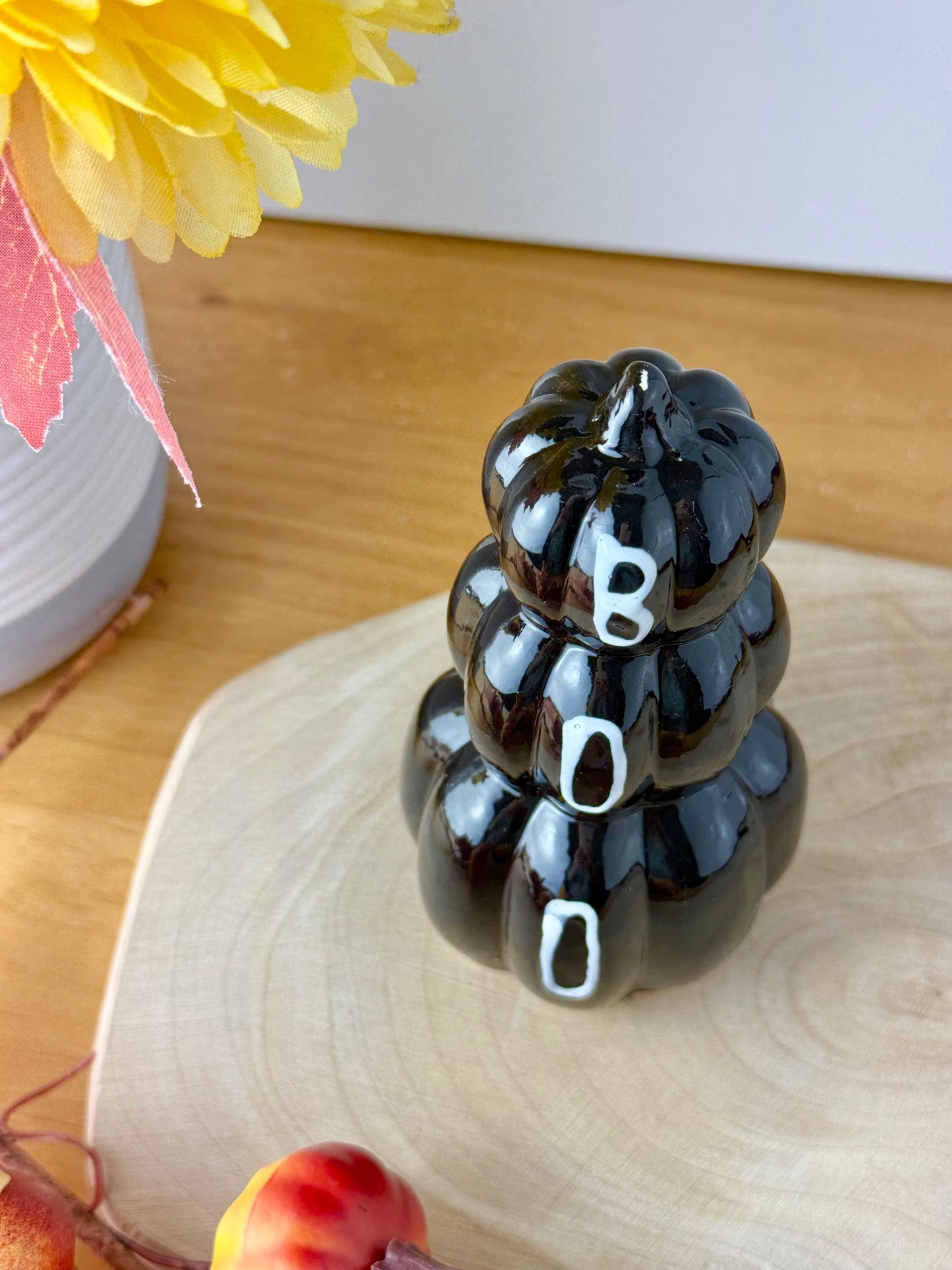 3 Tier Boo Pumpkin Stack - Black
