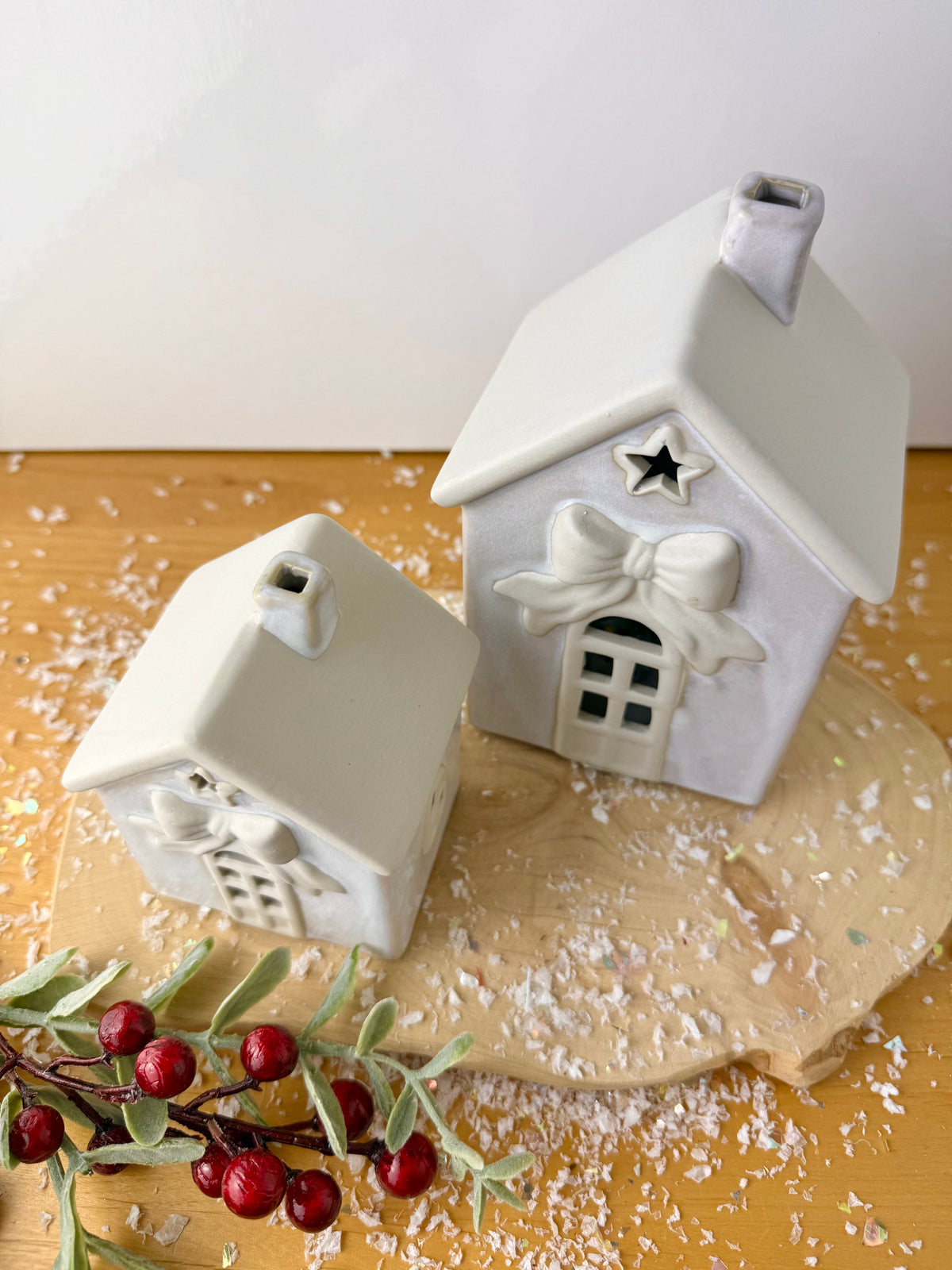 Light Up Natural Bow Ceramic House - 2 Sizes