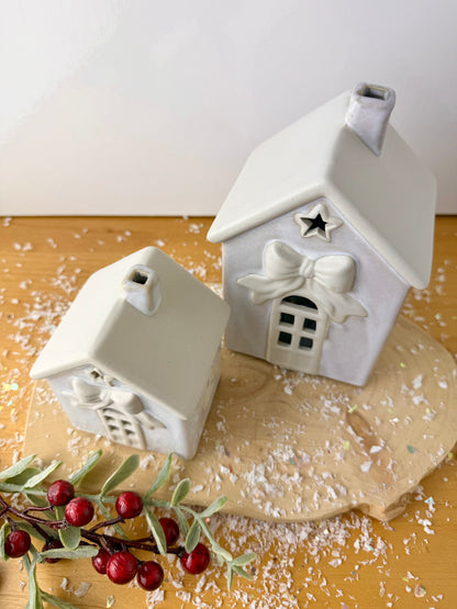 Light Up Natural Bow Ceramic House - 2 Sizes
