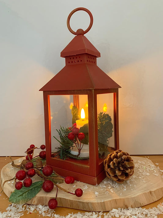 Christmas LED Flame Red & Gold Lantern