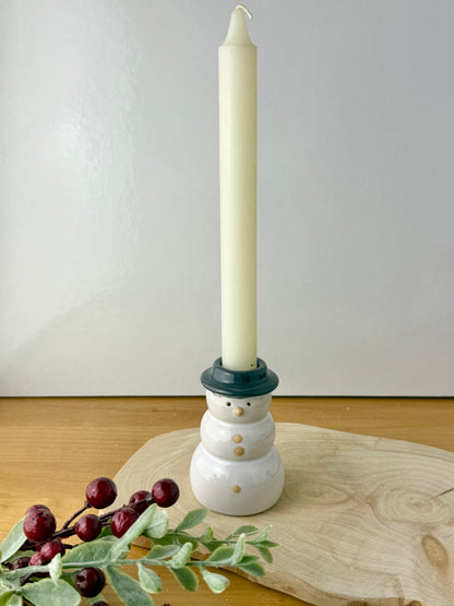 Snowman Ceramic Candle holders - pair