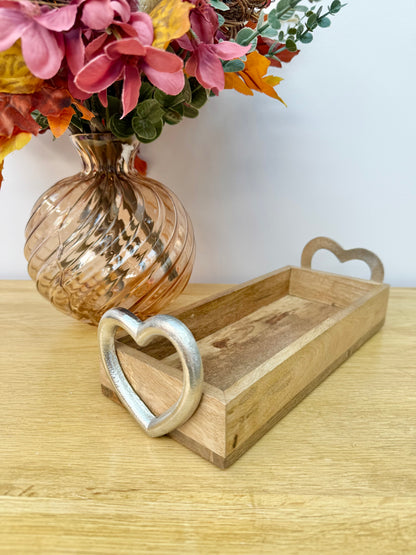 Wooden Trays with Silver heart handles - 2 sizes