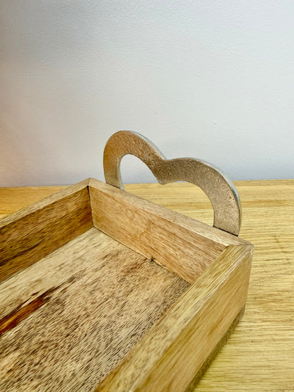 Wooden Trays with Silver heart handles - 2 sizes