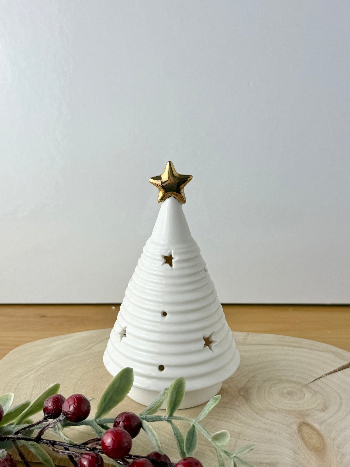 White & Gold Ceramic Light Up Christmas Tree