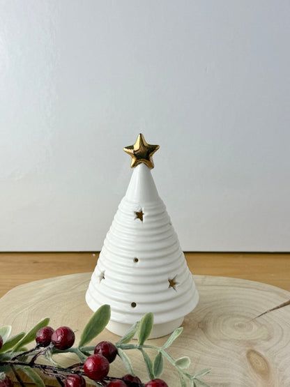 White & Gold Ceramic Light Up Christmas Tree