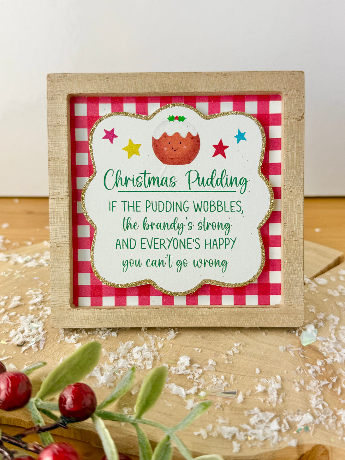 Festive Fun red & white novelty wooden easel signs