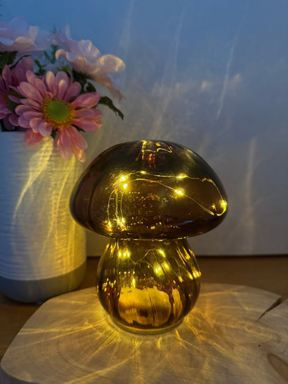 Glass Light up Mushroom - Brown
